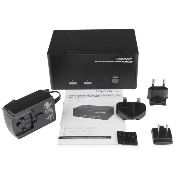 StarTech.com Switch commutateur KVM triple affichage DVI à 2 ports avec audio et hub USB 2.0 - Commutateur écran-clavier-souris/audio/USB - 2 x KVM / audio / USB - 1 utilisateur local - de bureau - pour P/N: SVA12M2NEUA, SVA12M5NA