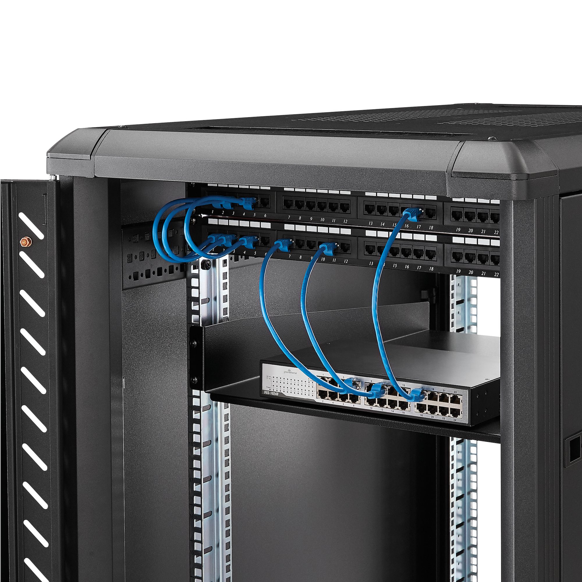 StarTech.com Etagère fixe montée en rack 2U 22 pouces - 22 kg - Étagère pour rack - noir - 2U - 22" - pour P/N: RK12OD2, RK2433BKM, RK2537BKM, RK3236BKF, RK4236BKB, RK4242BK24, RK4242BK30