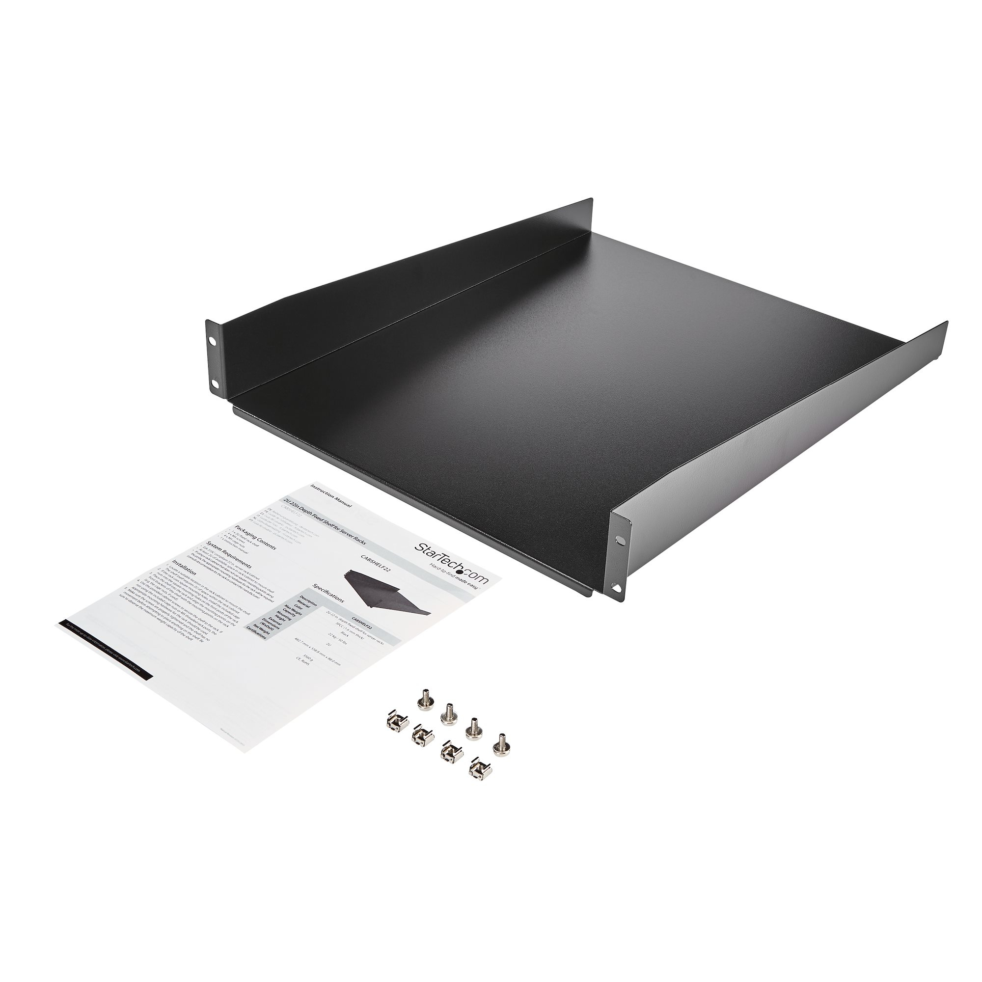 StarTech.com Etagère fixe montée en rack 2U 22 pouces - 22 kg - Étagère pour rack - noir - 2U - 22" - pour P/N: RK12OD2, RK2433BKM, RK2537BKM, RK3236BKF, RK4236BKB, RK4242BK24, RK4242BK30