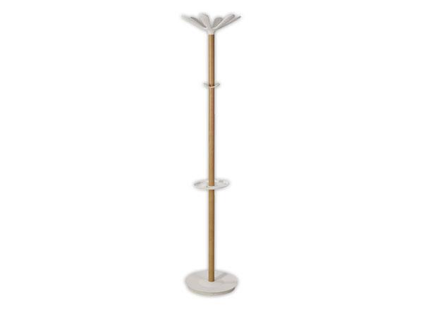 1 Portemanteau 6 gdes et 4 mini patères +porte-parapluies bois/métal blc