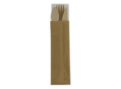 1 Carton de 250 Kit 3 couverts biodégradables et compostables en bois + Serviette blc
