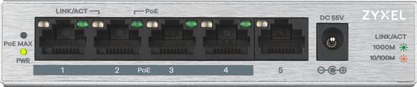 Zyxel GS1005HP - Commutateur - non géré - 4 x 10/100/1000 (PoE+) + 1 x 10/100/1000 - fixation murale, de bureau - PoE (60 W)