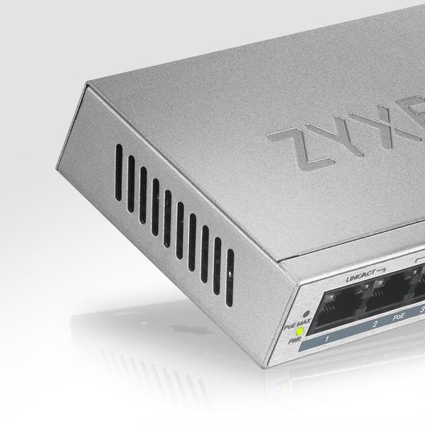 Zyxel GS1005HP - Commutateur - non géré - 4 x 10/100/1000 (PoE+) + 1 x 10/100/1000 - fixation murale, de bureau - PoE (60 W)