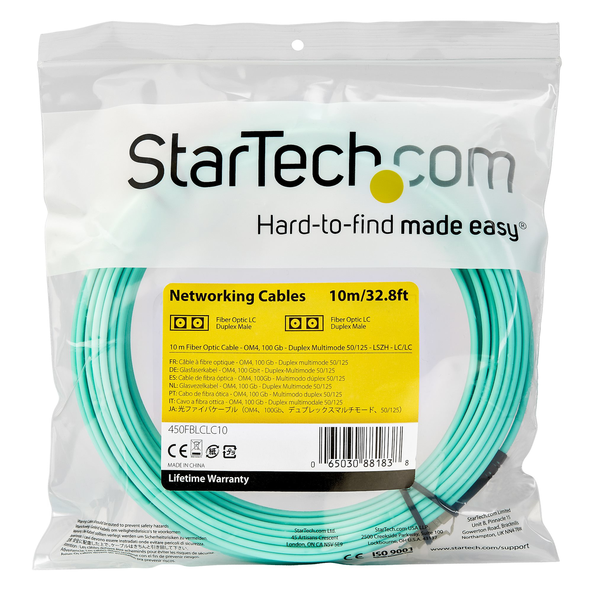 StarTech.com Câble Fibre Optique Multimode 10m LC/UPC à LC/UPC OM4 50/125 - Cordon de raccordement - LC multi-mode (M) pour LC multi-mode (M) - 10 m - fibre optique - duplex - 50 / 125 microns - OM4 - turquoise