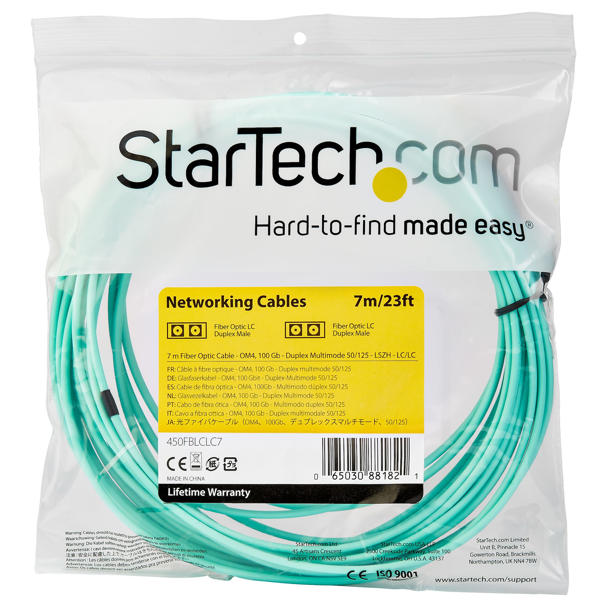 StarTech.com Câble Fibre Optique Multimode 7m LC/UPC à LC/UPC OM4, 50/125 - Cordon de raccordement - LC multi-mode (M) pour LC multi-mode (M) - 7 m - fibre optique - duplex - 50 / 125 microns - OM4 - turquoise