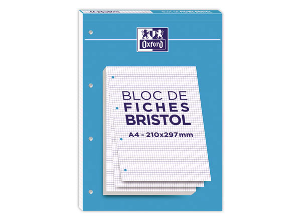 1 Bloc de 30 feuilles de fiches bristol blanches A4 5x5. Blanc