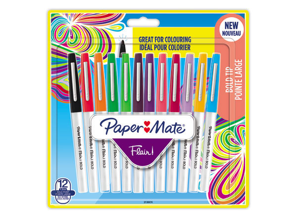 1 Blister de 12 Feutres Paper Mate® - FLAIR BOLD écriture large. Assortis.