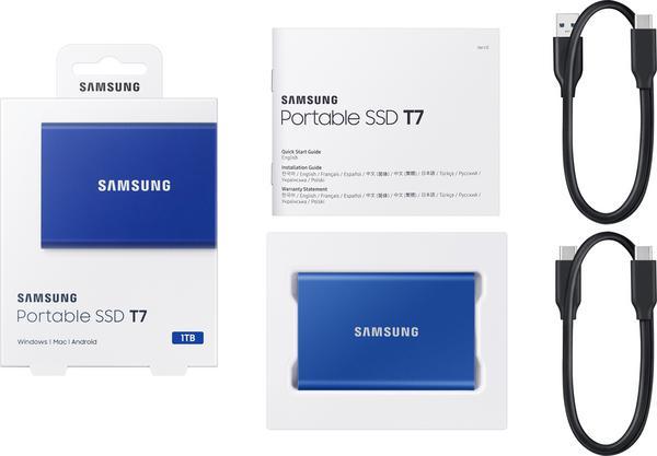 Samsung T7 MU-PC1T0H - SSD - chiffré - 1 To - externe (portable) - USB 3.2 Gen 2 (USB-C connecteur) - AES 256 bits - bleu indigo