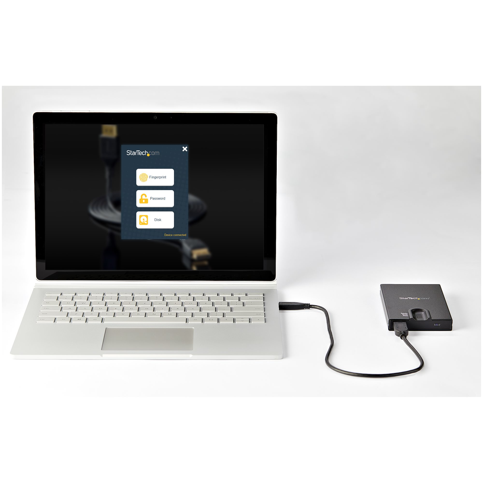 StarTech.com Boîtier de disque dur SATA de 2,5" crypté - Accès par empreinte digitale - Boitier externe - 2.5" - SATA 6Gb/s - USB 3.0 - noir - Conformité TAA