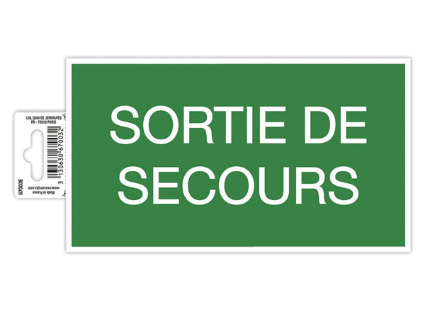 1 Panneau adhésif Sortie de Secours 20 cm - Vert