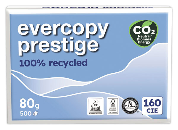 1 Lot de 5 ramettes de papier recyclé 100% Evercopy Prestige A4 80G