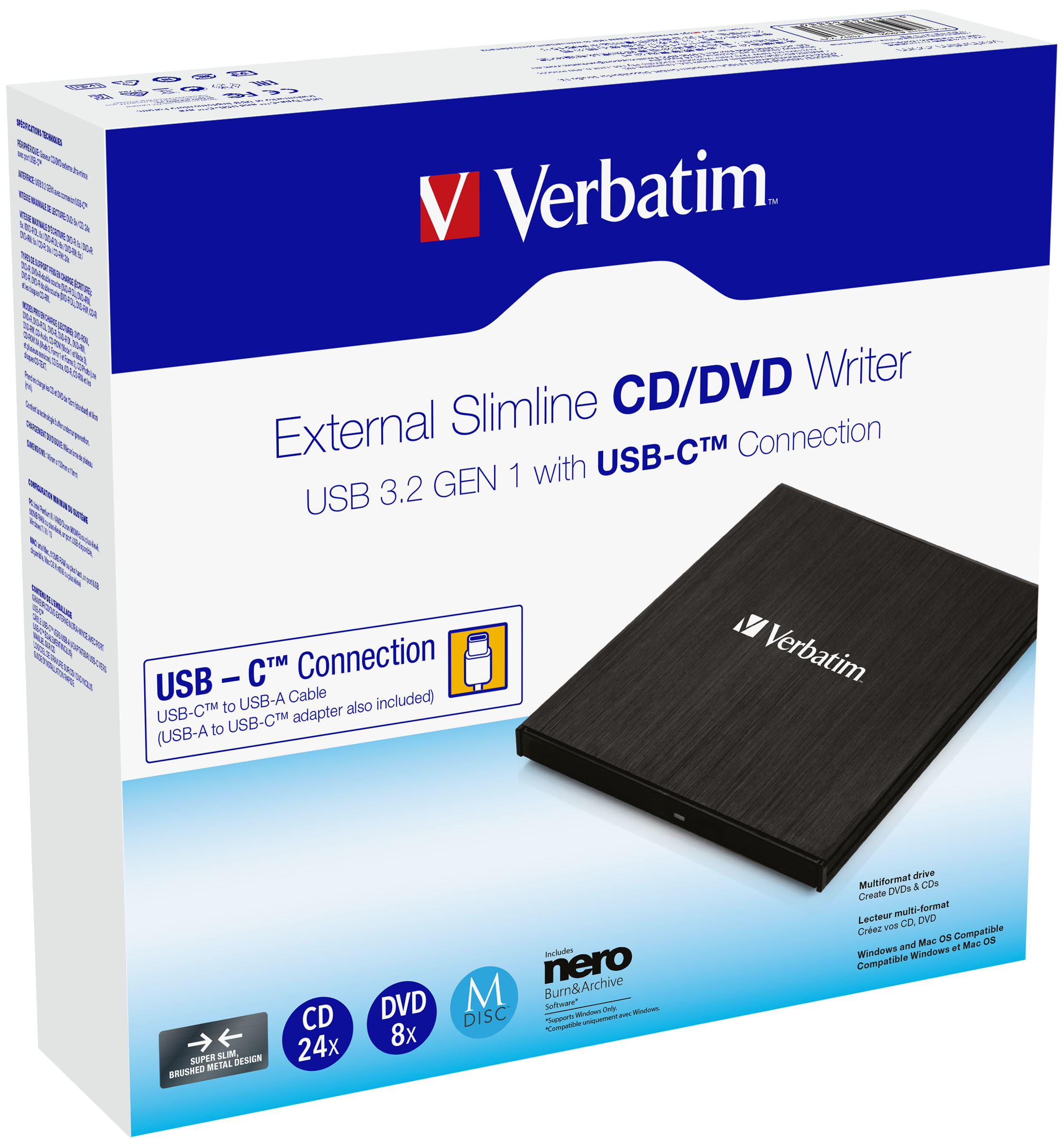 Verbatim Slimline - Lecteur de disque - DVD±RW (±R DL) - 8x - USB 3.2 Gen 1 - externe
