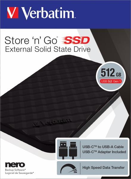 Emportez vos données partout avec vous grâce au SSD externe portable Verbatim Store 'n' Go. Avec une capacité de stockage généreuse de 512 Go et une connectivité USB 3.2 Gen 1 via un connecteur USB-C, ce SSD offre une solution de stockage portable rapide