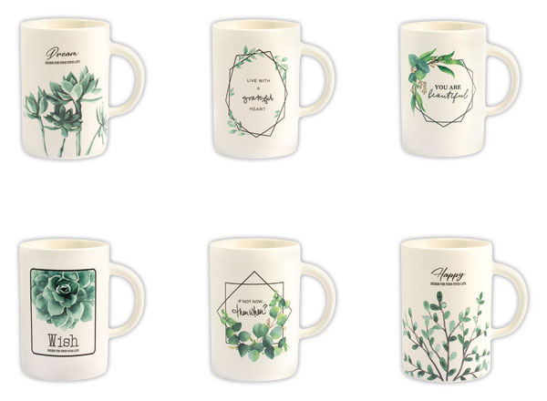 1 Carton de 6 Mugs Botanique de 40 cl en porcelaine