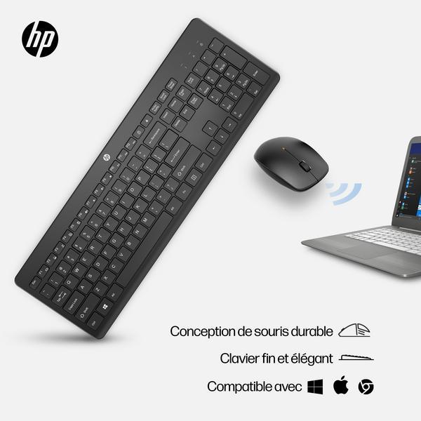 Ensemble clavier et souris - sans fil - Français - Noir pour HP 21, 22, 24, 27, Pavilion 24, 27, TP01, Portable 14, 15