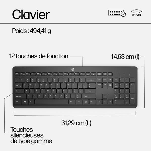 Ensemble clavier et souris - sans fil - Français - Noir pour HP 21, 22, 24, 27, Pavilion 24, 27, TP01, Portable 14, 15