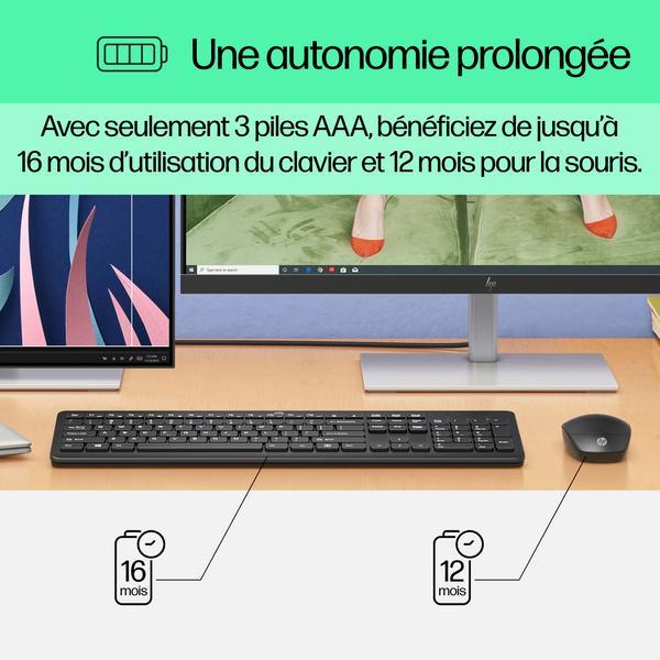 Ensemble clavier et souris - sans fil - Français - Noir pour HP 21, 22, 24, 27, Pavilion 24, 27, TP01, Portable 14, 15
