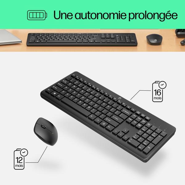 Ensemble clavier et souris - sans fil - Français - Noir pour HP 21, 22, 24, 27, Pavilion 24, 27, TP01, Portable 14, 15