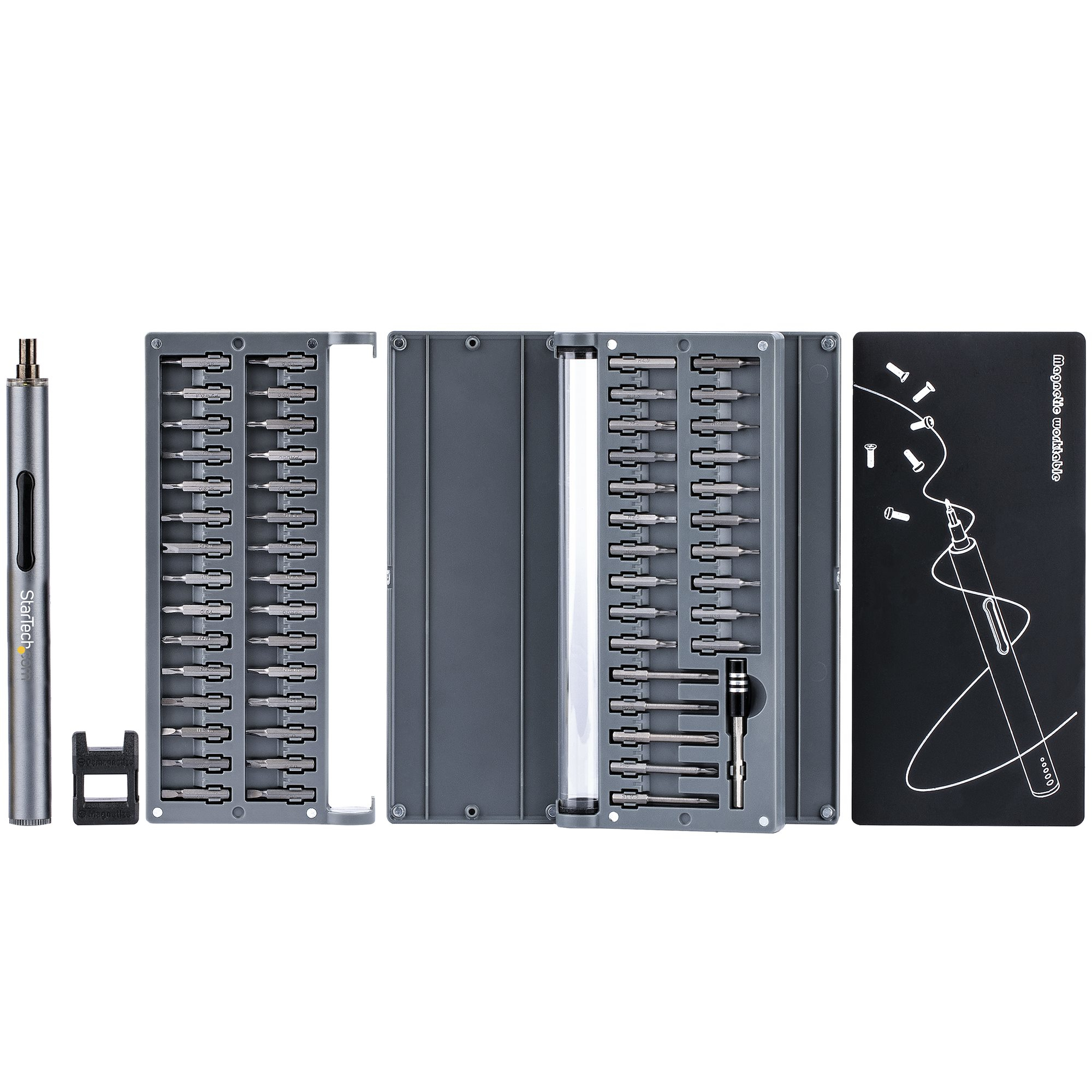 StarTech.com 55-Bit Electric Precision Screwdriver Set - Portable Cordless Battery Powered Bit Driver Kit for Electronics, Laptop, Computers, Tablet & Phone Repairs - Magnetic Work Pad - Tournevis de précision électrique - sans fil 4 mm - 0.35 N·m - 2 bat