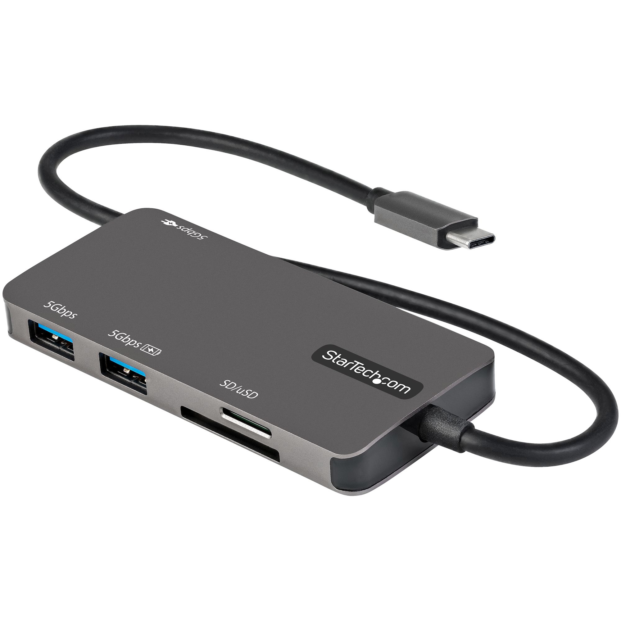 StarTech.com Adaptateur Multiport USB-C - USB Type C vers HDMI 4K, Alimentation 100W Passthrough, SD/MicroSD, Hub USB 3 Ports USB 3.0 - Mini Dock USB-C - Câble Intégré 30cm (DKT30CHSDPD) - Station d'accueil - USB-C / Thunderbolt 3 - HDMI