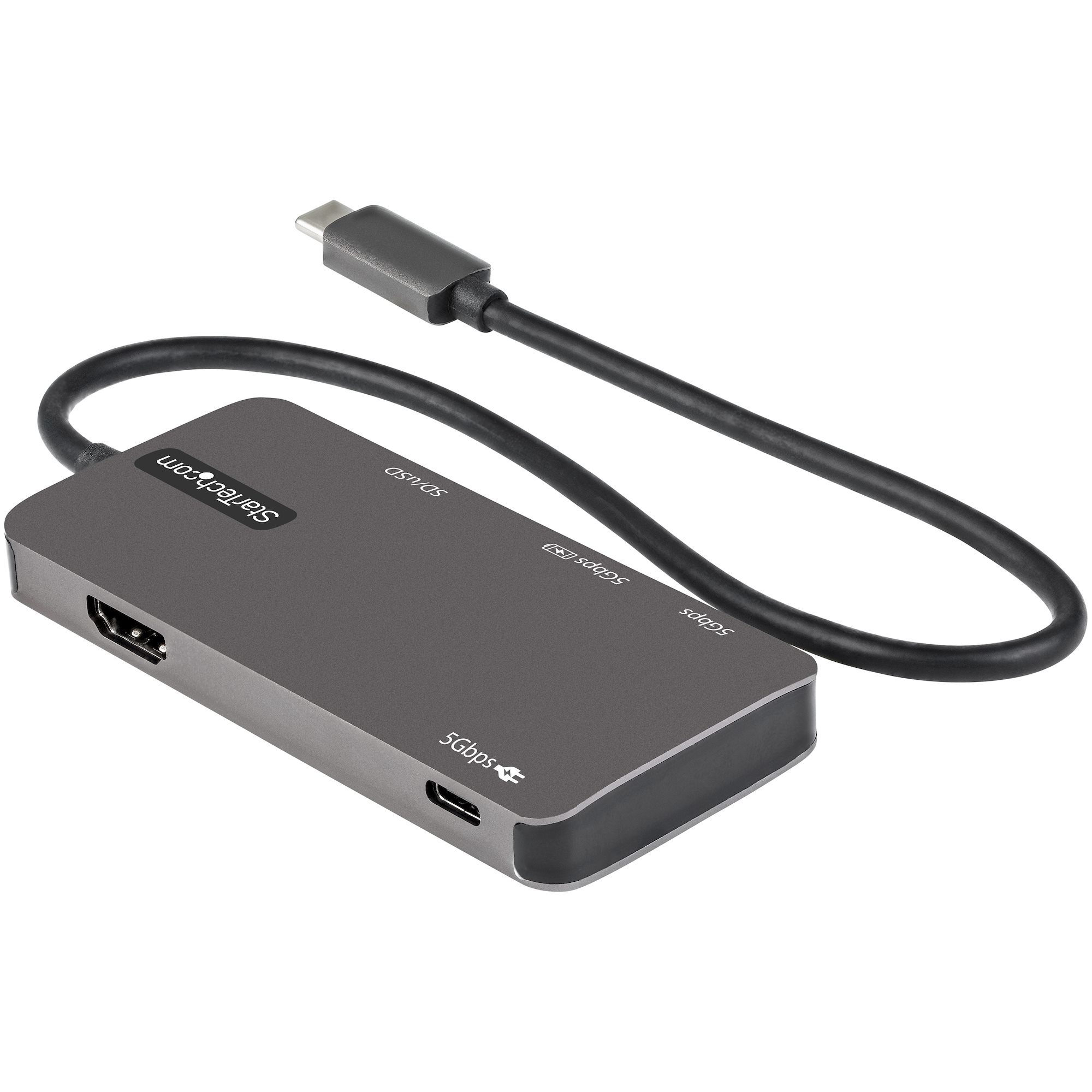 StarTech.com Adaptateur Multiport USB-C - USB Type C vers HDMI 4K, Alimentation 100W Passthrough, SD/MicroSD, Hub USB 3 Ports USB 3.0 - Mini Dock USB-C - Câble Intégré 30cm (DKT30CHSDPD) - Station d'accueil - USB-C / Thunderbolt 3 - HDMI