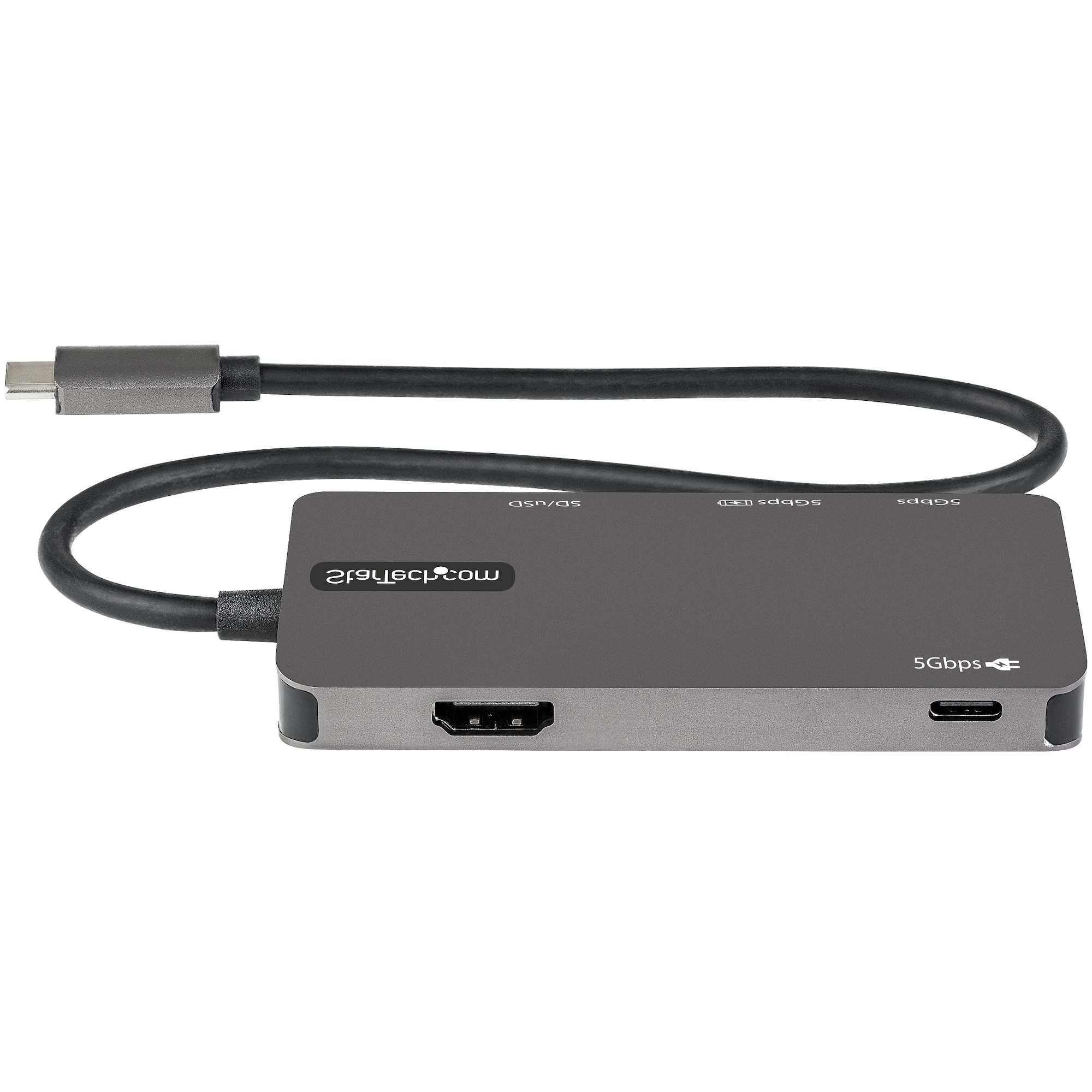 StarTech.com Adaptateur Multiport USB-C - USB Type C vers HDMI 4K, Alimentation 100W Passthrough, SD/MicroSD, Hub USB 3 Ports USB 3.0 - Mini Dock USB-C - Câble Intégré 30cm (DKT30CHSDPD) - Station d'accueil - USB-C / Thunderbolt 3 - HDMI