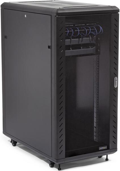 StarTech.com Baie Informatique 19" 32U - Profondeur Réglable 6-32" - Emballage Compact - Baie Serveur Vitrée 4 Colonnes Vérouillable - Roulettes - Réseau/Data/AV - Capacité 800kg (RK3236BKF) - Rack armoire - 4 montants - sur le sol - noir - 32U - 19"