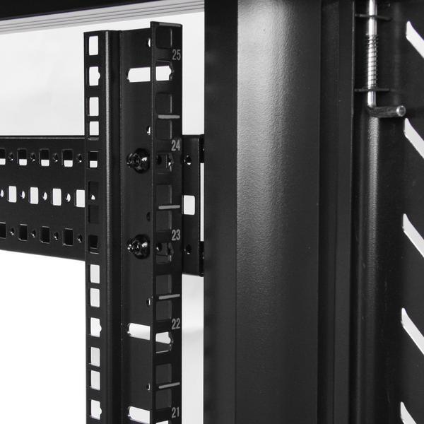 StarTech.com Baie Informatique 19" 32U - Profondeur Réglable 6-32" - Emballage Compact - Baie Serveur Vitrée 4 Colonnes Vérouillable - Roulettes - Réseau/Data/AV - Capacité 800kg (RK3236BKF) - Rack armoire - 4 montants - sur le sol - noir - 32U - 19"