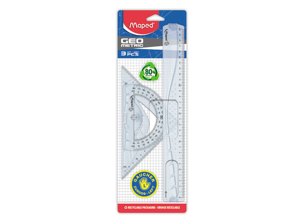 1 Kit de traçage 3 pièces GEOMETRIC, spécial gauchers, plastique recyclé