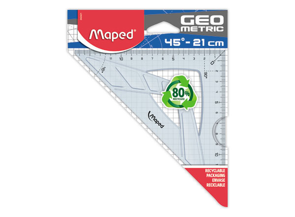 1 Equerre 45° hypoténuse 21 cm - GEOMETRIC, en plastique recyclé