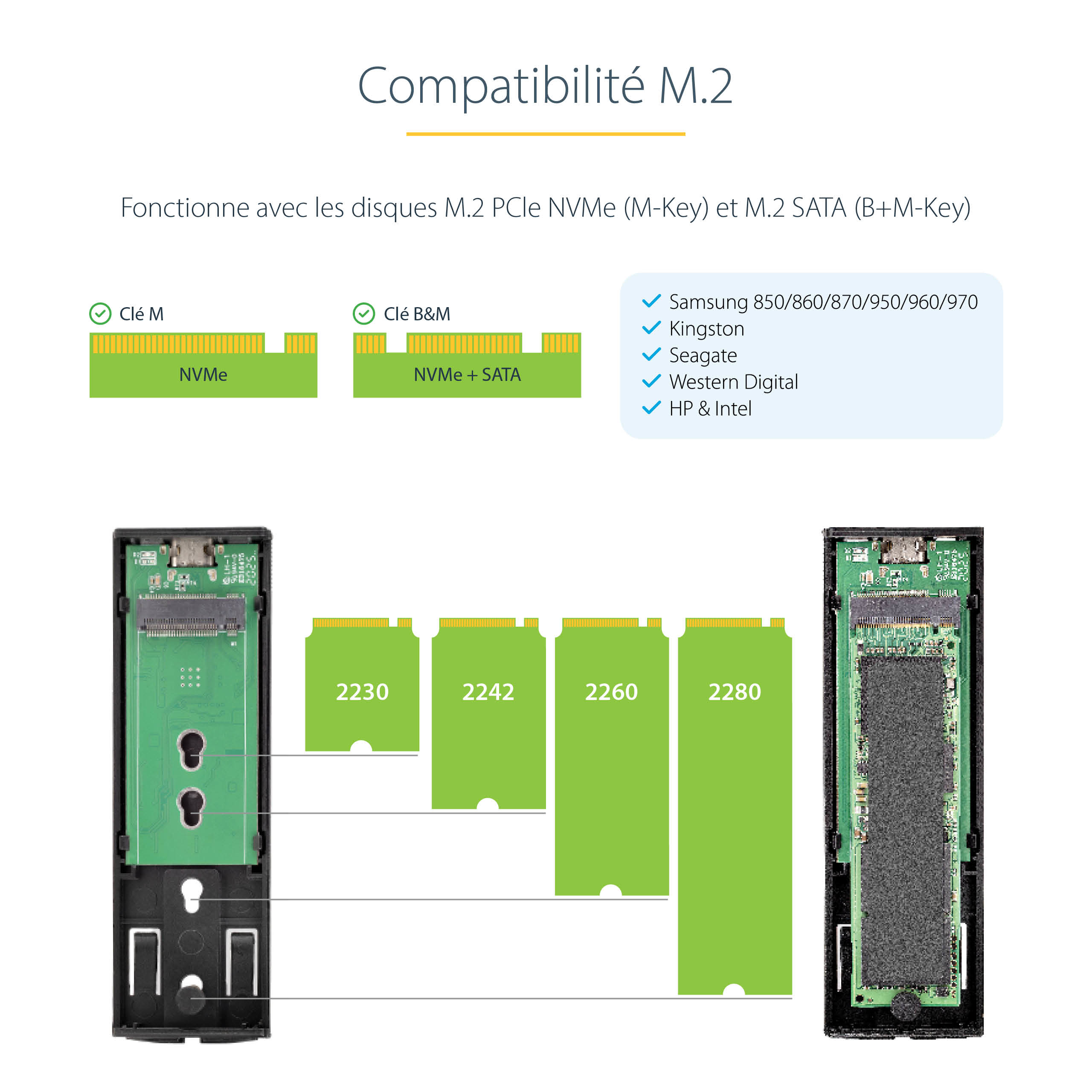 Transformez votre SSD PCIe M.2 NVMe ou SATA AHCI M.2 en une solution de stockage externe USB hautement portable. Ce boîtier est doté de l'USB 3.1 Gen 2 (10Gbps) avec prise en charge de l'UASP et PCIe 3.0 offrant des vitesses de transfert de données réelle