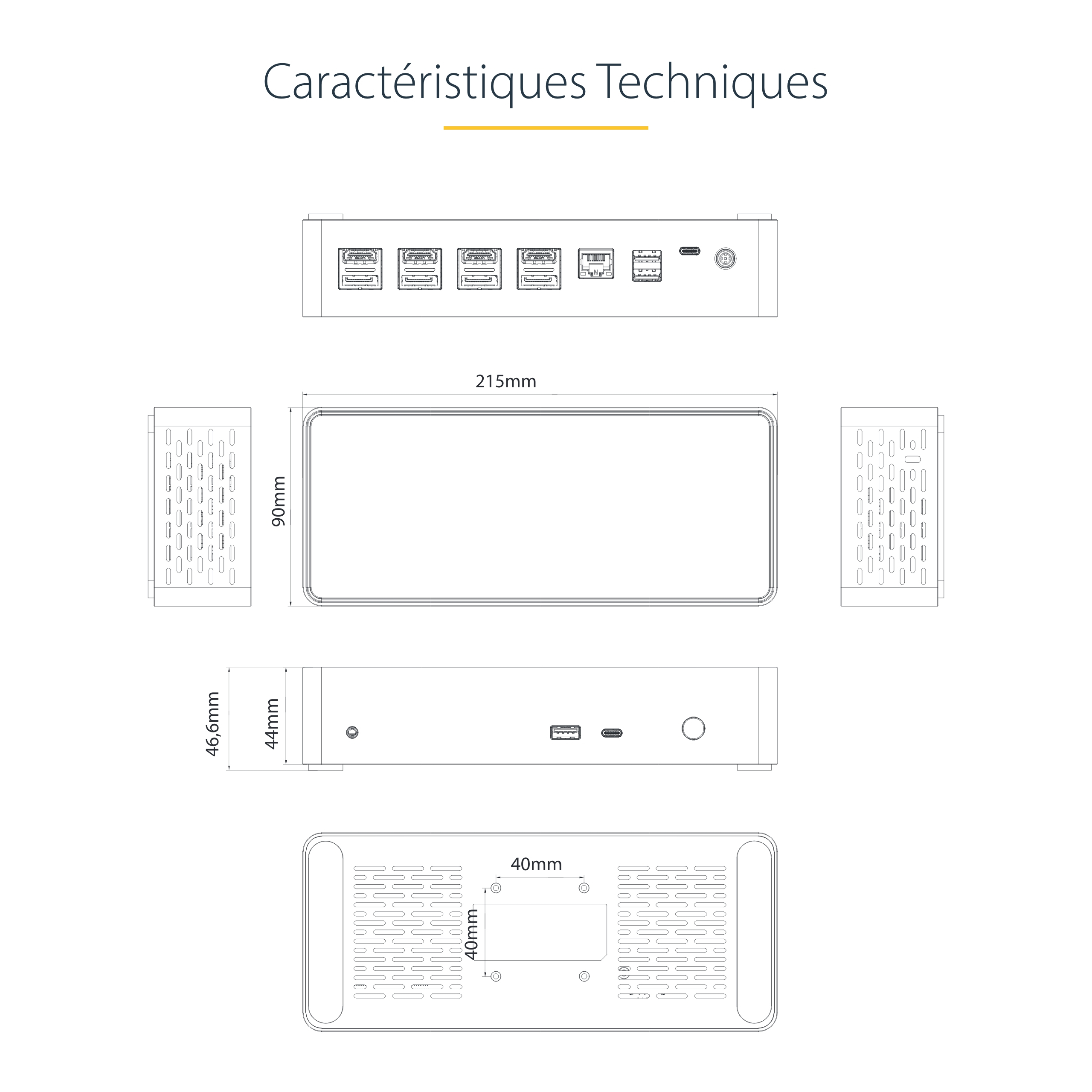 StarTech.com Dock USB-C - Quadruple Écran DP/HDMI - 1x USB-C & 3x USB-A - Station d'accueil - USB-C 3.2 Gen 2 / Thunderbolt 3 - 4 x DP, 4 x HDMI - 1GbE