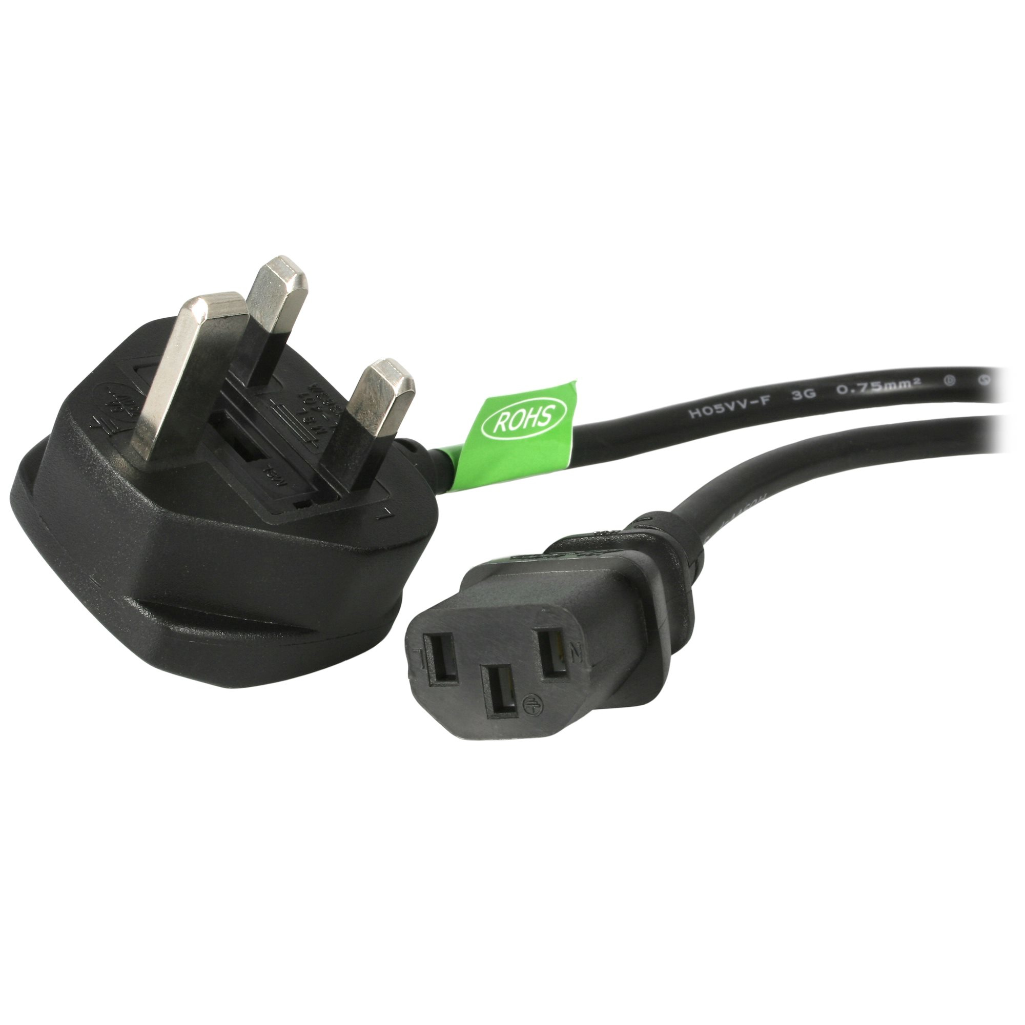 StarTech.com Câble d'Alimentation pour PC UK, BS 1363 à C13, 18AWG - Câble d'alimentation - BS 1363 (P) pour power IEC 60320 C13 - CA 250 V - 10 A - 1 m - moulé - noir