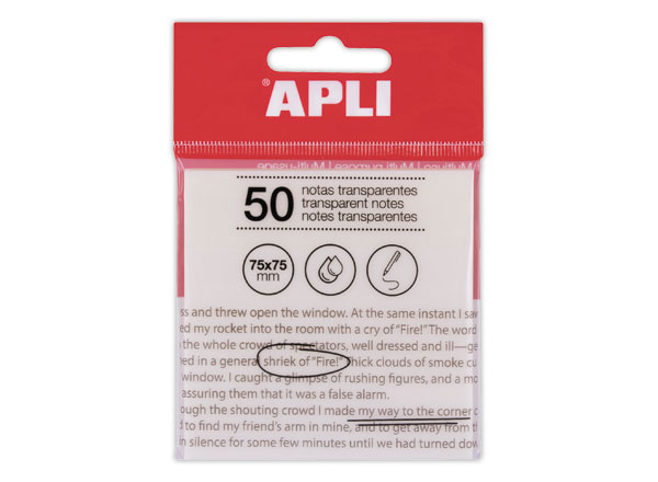 1 Paquet 50 feuilles de notes adhésives transparentes 75x75 mm blanc