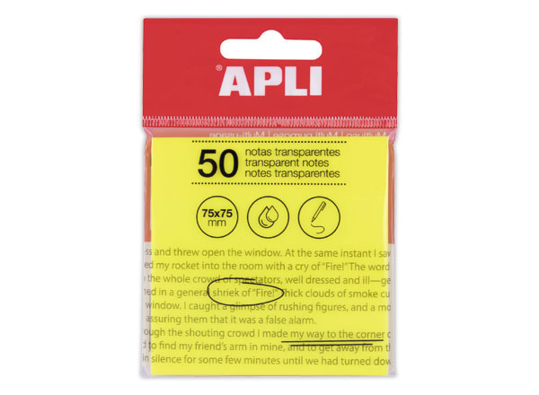 1 Paquet 50 feuilles de notes adhésives transparentes de 75x75 mm jaunes