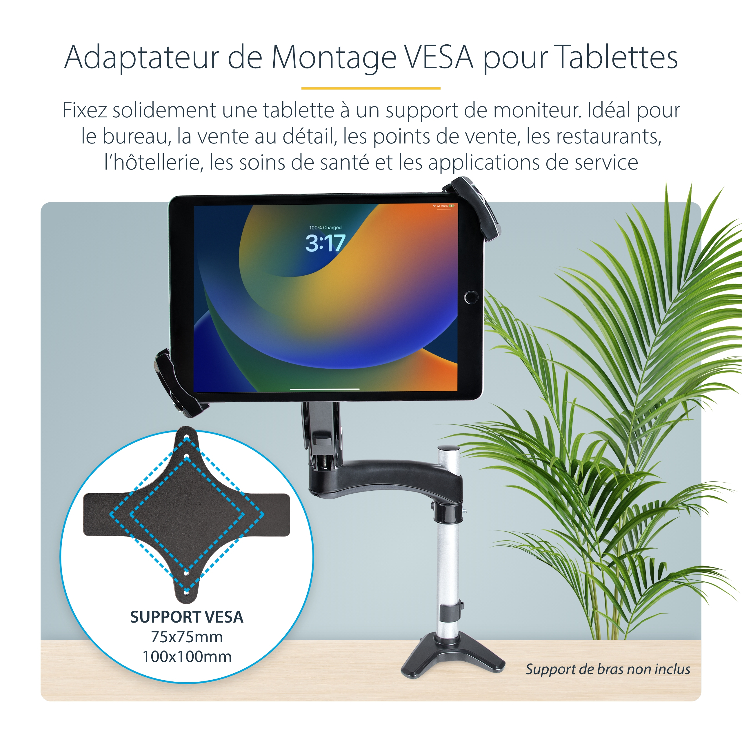 StarTech.com Adaptateur de Montage VESA Tablettes de 7,9 à 12,5", Antivol - Kit de montage (support de sécurité pour tablette, plaque lestée) - pour tablette - verrouillable - acier, plastique - noir - Taille d'écran : 7.9" - 12.5" - montable sur bras, mo