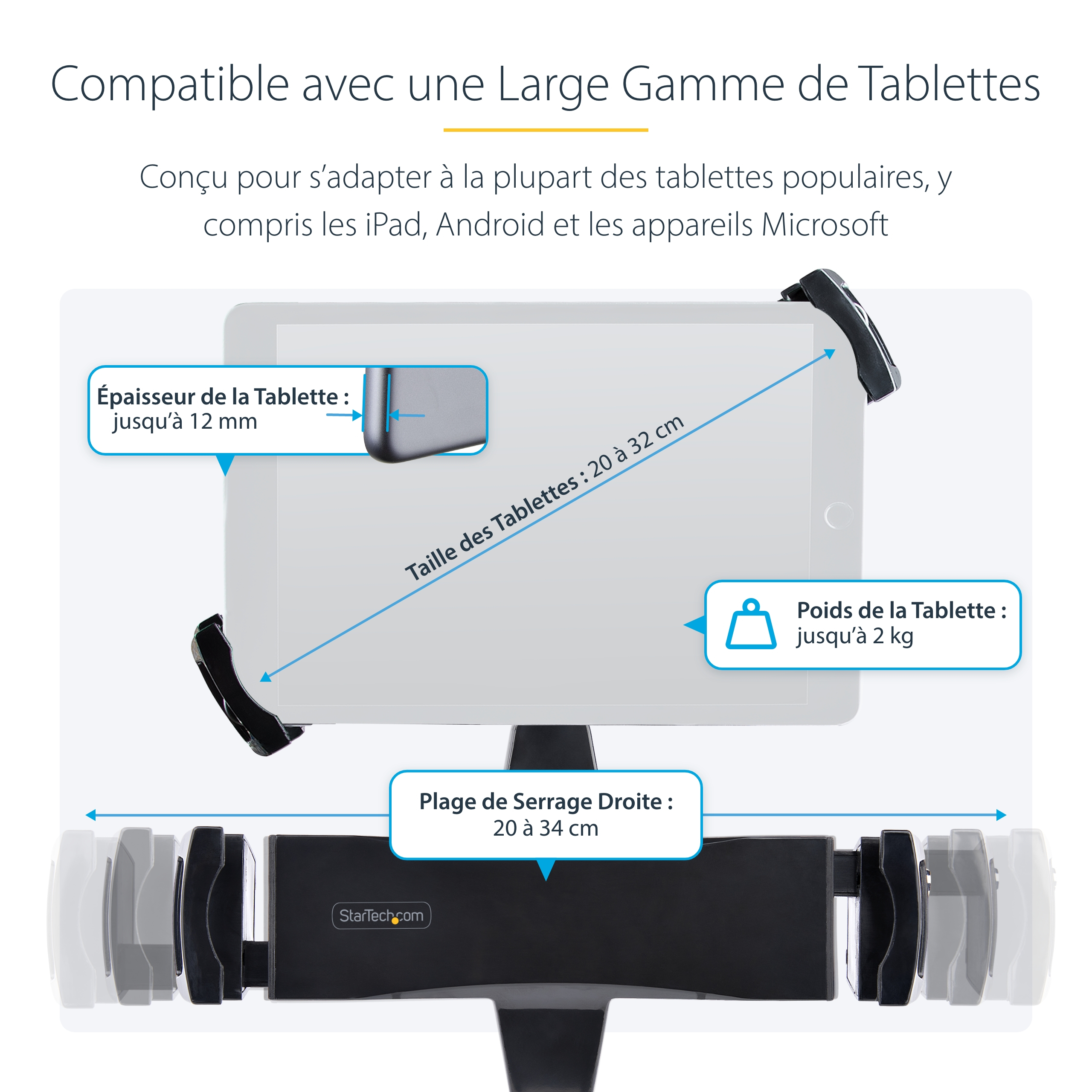 StarTech.com Adaptateur de Montage VESA Tablettes de 7,9 à 12,5", Antivol - Kit de montage (support de sécurité pour tablette, plaque lestée) - pour tablette - verrouillable - acier, plastique - noir - Taille d'écran : 7.9" - 12.5" - montable sur bras, mo
