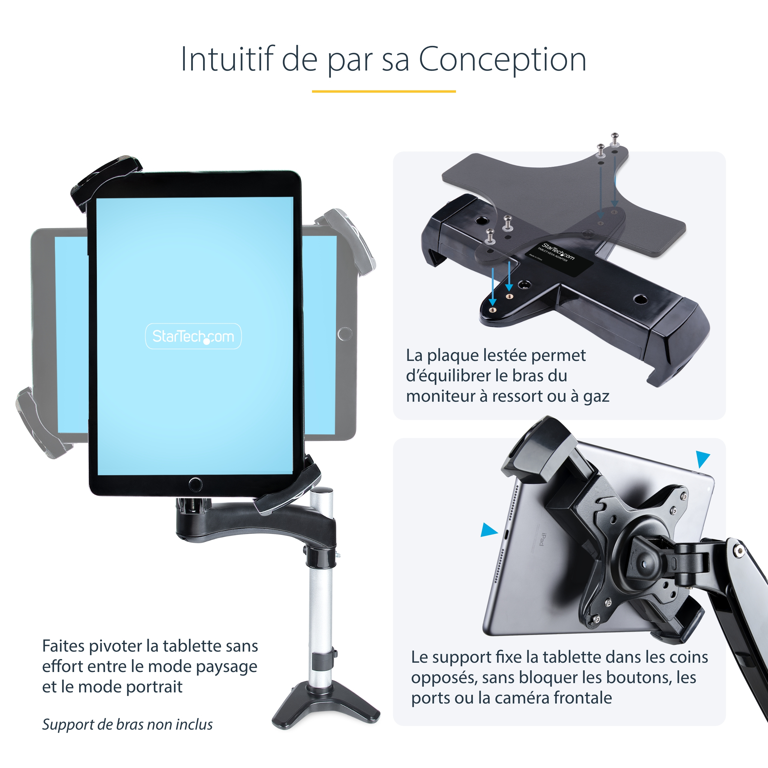 StarTech.com Adaptateur de Montage VESA Tablettes de 7,9 à 12,5", Antivol - Kit de montage (support de sécurité pour tablette, plaque lestée) - pour tablette - verrouillable - acier, plastique - noir - Taille d'écran : 7.9" - 12.5" - montable sur bras, mo