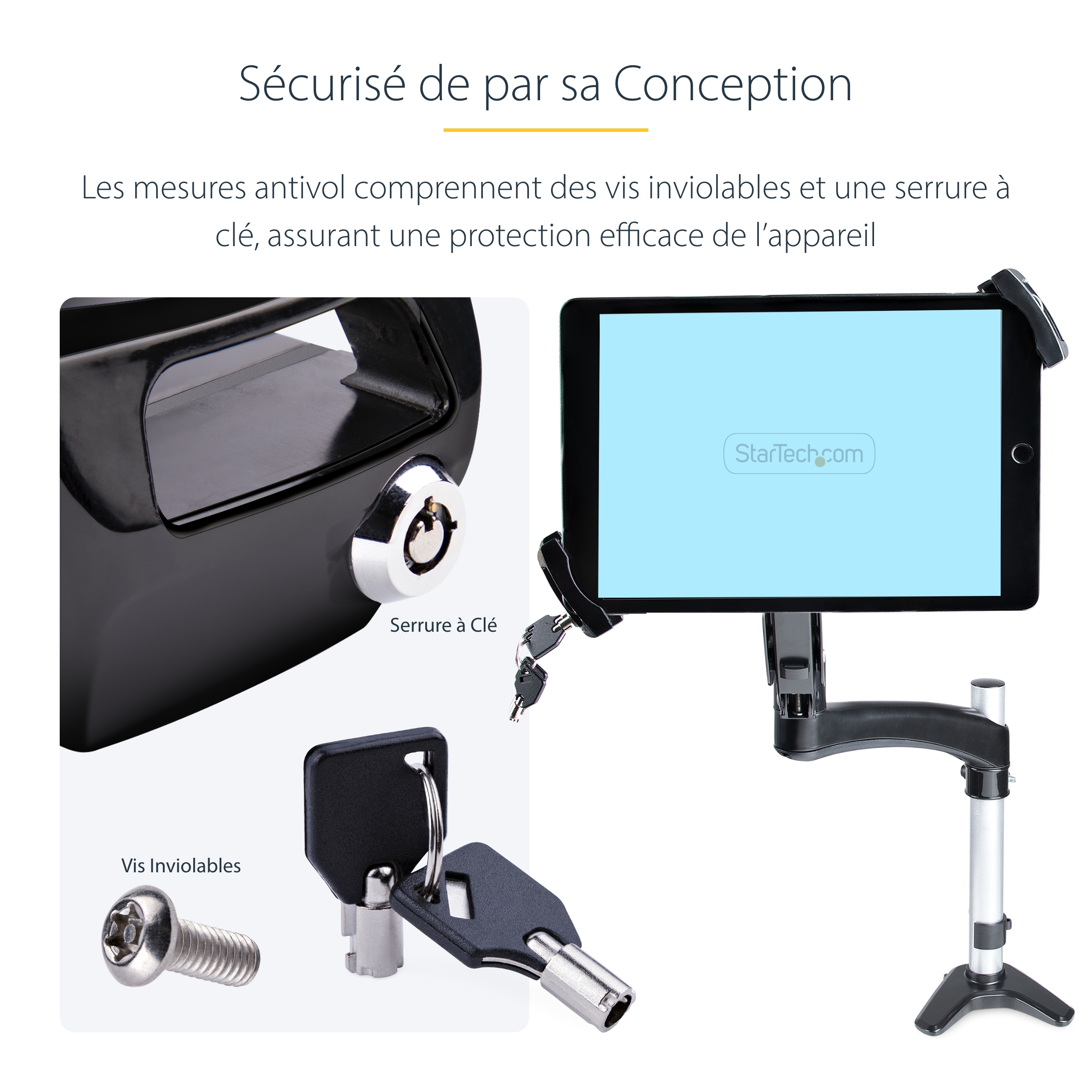StarTech.com Adaptateur de Montage VESA Tablettes de 7,9 à 12,5", Antivol - Kit de montage (support de sécurité pour tablette, plaque lestée) - pour tablette - verrouillable - acier, plastique - noir - Taille d'écran : 7.9" - 12.5" - montable sur bras, mo