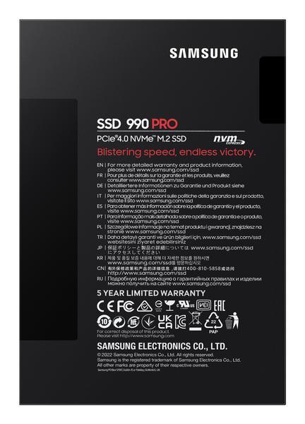 Samsung 990 PRO MZ-V9P1T0BW - SSD - chiffré - 1 To - interne - M.2 2280 - PCIe 4.0 x4 (NVMe) - AES 256 bits - TCG Opal Encryption 2.0