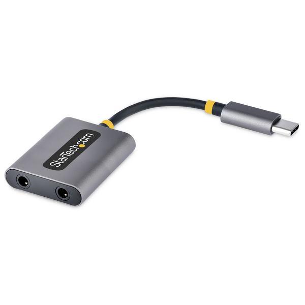 StarTech.com Adaptateur Casque USB-C, Double Casque USB-C avec Entrée Mic - Répartiteur audio - 24 pin USB-C mâle droit pour jack mini femelle droit - 7 cm - noir, gris sidéral