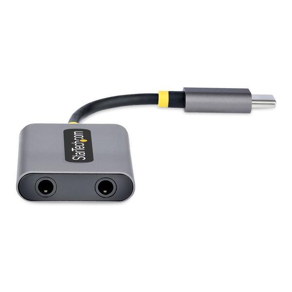 StarTech.com Adaptateur Casque USB-C, Double Casque USB-C avec Entrée Mic - Répartiteur audio - 24 pin USB-C mâle droit pour jack mini femelle droit - 7 cm - noir, gris sidéral