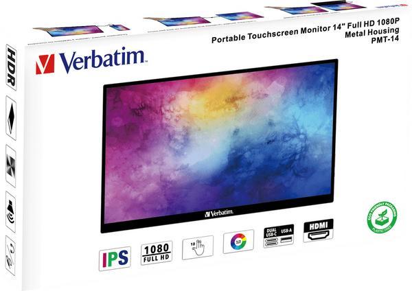 Verbatim MONITEUR TACTILE PORTABLE 14¨ Full HD 1080p  PM14-IPS-1000:1-HDMI, 2xUSB-C-haut-parleurs