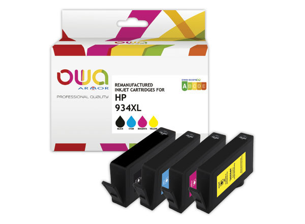 1 Pack 4 cartouches Jet d'encre Noir/Couleurs OWA K10306OW compatible HP