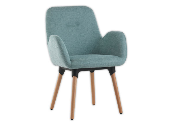 1 Lot de 2 Fauteuils Tissu bleu 4 pieds bois vernis montés