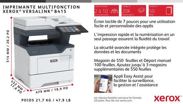 Xerox VersaLink B415V_DN - Imprimante multifonctions - Noir et blanc - laser - Legal (216 x 356 mm) (original) - Legal (support) - jusqu'à 50 ppm (copie) - jusqu'à 50 ppm (impression) - 650 feuilles - 33.6 Kbits/s - Gigabit LAN, USB 2.0, hôte USB, NFC - p