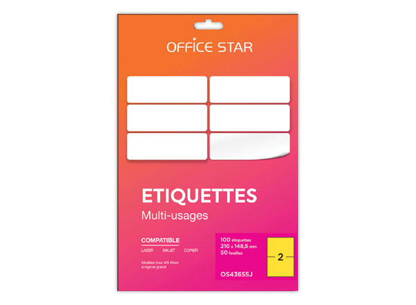 1 Boite de 50 planches étiquettes L210xH148mm, 100 étiq/ boîte, jaune