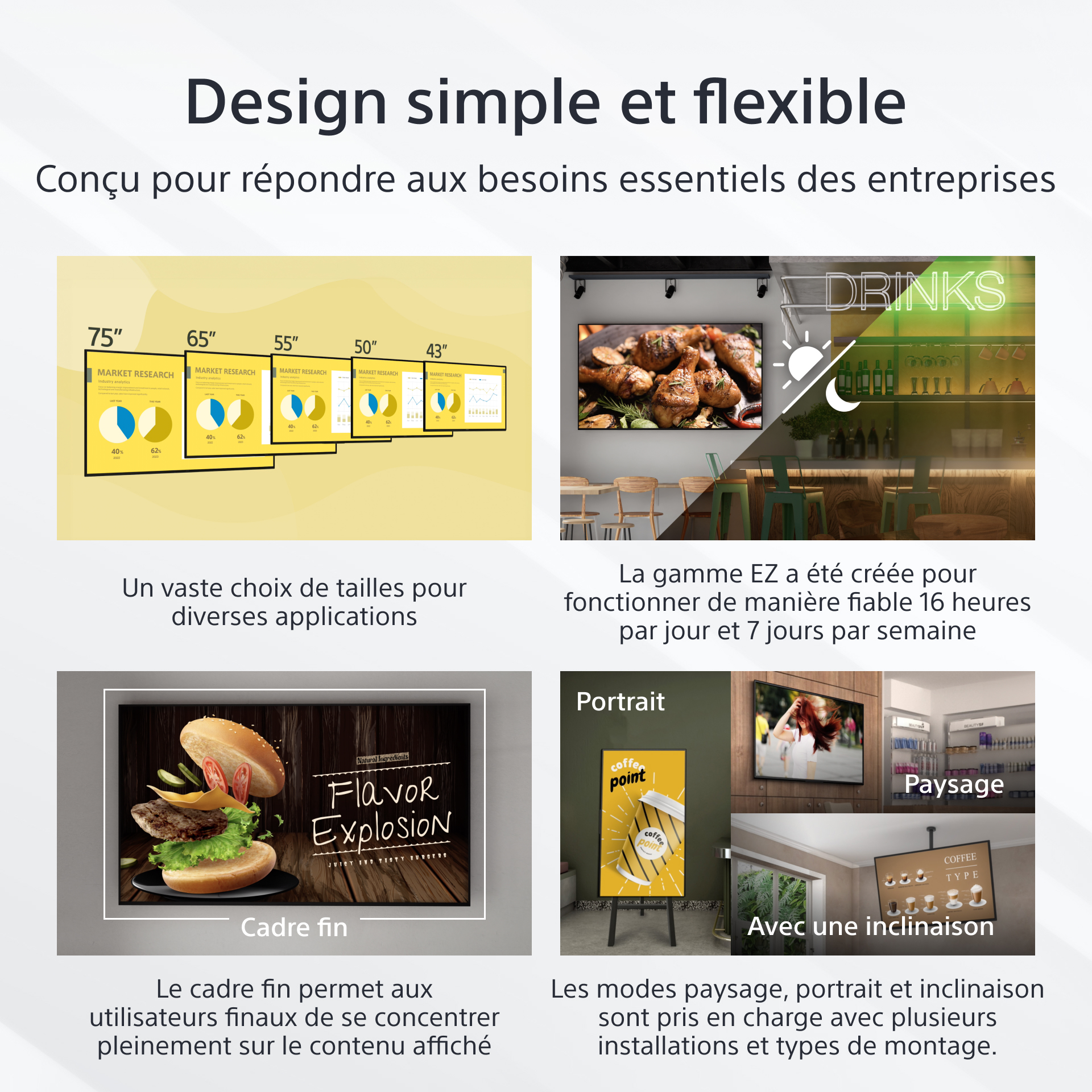 Sony FW-43EZ20L Écran d'affichage dynamique Écran plat de signalisation numérique 109,2 cm (43") LED Wifi 350 cd/m² 4K Ultra HD Noir Android 16/7