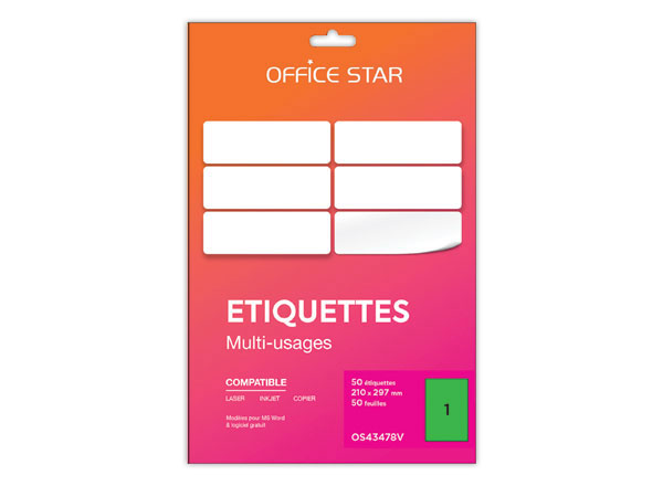 1 Boite de 50 planches étiquettes L210xH297mm, 50 étiq/ boîte, vert