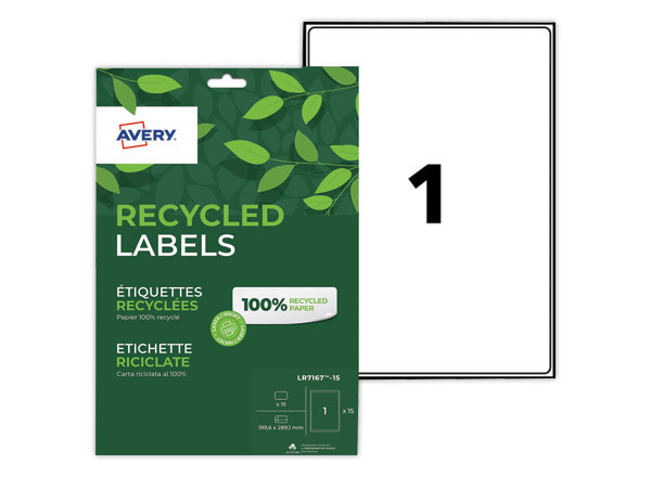 1 Boite de 15 planches étiquettes recyclées blanches199,6 x 289,1 mm